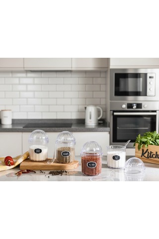 Ny Home 4'lü Kaşıklı Etiketli Baharatlık Şeffaf