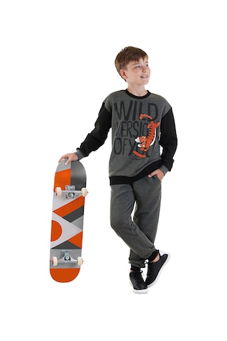 Denokids Wild Oversize Erkek Çocuk Eşofman Takımı - Gri