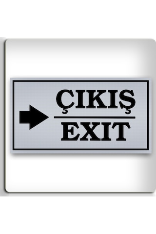 Çıkış Exit Sağ - Yönlendirme Levhası - Kendinden Yapışkanlı Metalik Gümüş Gri Tabela 8x15 Cm