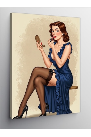 Kanvas Tablo Retro Kadın Ve Ayna 50cmx70cm