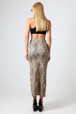 Gugus Kadın Derin Yırtmaçlı Dijital Baskılı Etek Maxi Boy 92 Cm Leopar Orjinal