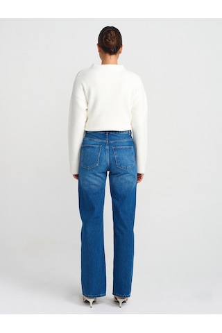 Dilvin 71742 Lazer Yıkama Stright Denim Pantolon Mavi