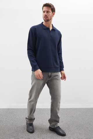 Fullamoda Petek Kumaş Apaş Yaka Regular Sweatshirt Lacivert
