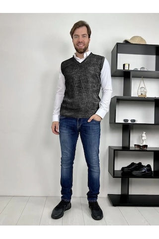 Stil' Goroda Okul Ve Ofis İçin Örgü Yelek 169201481 Koyu Gri