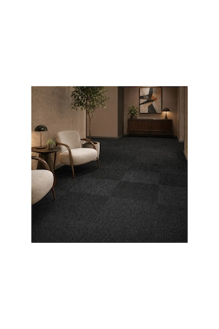 Karo Halı Modüler Yer Halısı Ev Ofis Oda Salon Koridor Antre Zemin Kaplama 50x50 Cm Siyah