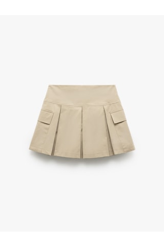 Koton Pamuklu Gabardin Kumaş Kargo Cepli Mini Pileli Şort Etek Taş 5sak70049ew Taş
