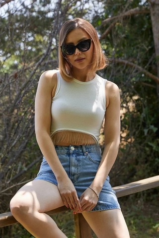 Bigümex Kadın Zincir Detaylı Bluz Atlet Krem