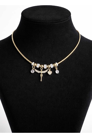Işıltılı Melek Kanadı Ve Kalp Detaylı Gold Charm Kolye