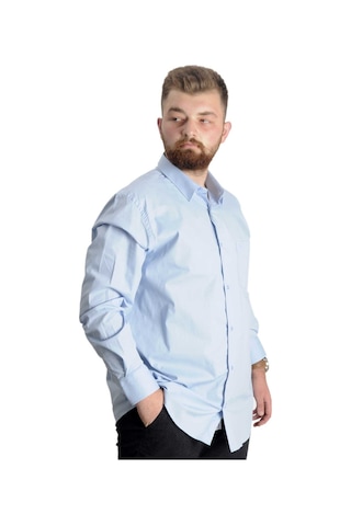 Mode Xl Büyük Beden Erkek Klasik Cepli Gömlek Likralı 20350 Mavi 001