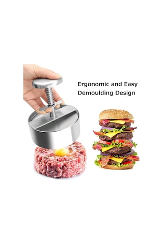 Maiyame 304 Paslanmaz Çelik Ev İçi Hamburger Köftesi Pressi - Dairesel Form, 115mm Boyutlu, Basma Tipi Köfte Kalıbı Çok Renkli