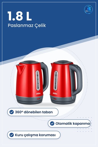 Elektrikli Su Isıtıcı 1.8 L Paslanmaz Çelik Kablosuz Dönebilen