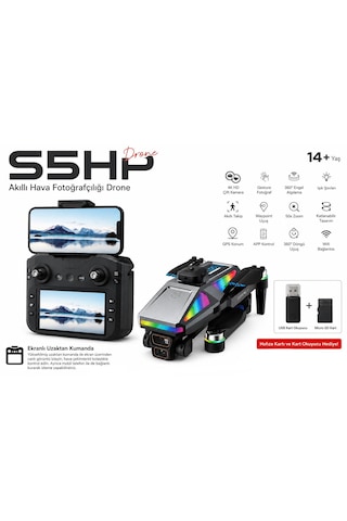 S5hp Drone Akıllı Hava Fotoğrafçılığı Dron 4k Hd Çift Kamera 360 Derece Engel Algılama 50xzoom Usb Kart Okuyucu+ Micro Sd Kart Hediye Katlanabilir Wifi Cam Uygulama Kontrol Ekrablı Uzaktan Kumanda