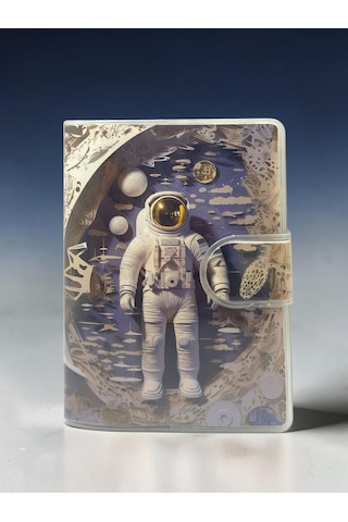 3d Görünümlü Astronot A7 Not Defteri , Çıt Çıtlı Cep Defteri - Beyaz