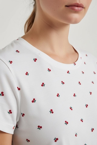 Kompedan Kadın Bisiklet Yaka Yumuşak Dokulu Kiraz Desenli Kısa Kol Pijama Takım 70132-4745 Ekru