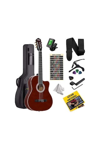Midex Mgx-100brw-bag Üst Seviye Klasik Gitar 4/4 Sap Ayarlı Tuner Çanta Askı Capo Metod Pena