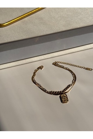Göz Figürlü Modern Çoklu Zincir Bileklik Altın