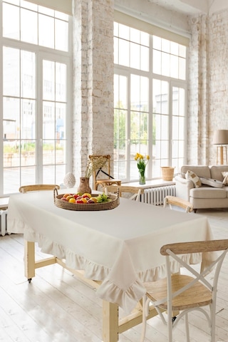 Naturel Fırfırlı Masa Örtüsü Vintage Krem