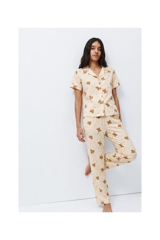 Fit Women Standart Boy Elastanlı Kırık Beyaz Pijama Takımı