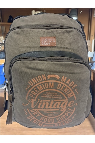 Old Cotton Cargo Kaliteli Siyah Vintage Salaş Baskılı Disayn Günlük Gezi Okul Sırt Çantası Revilla Bag 28x38cm Yeşil - Koyu Yeşil