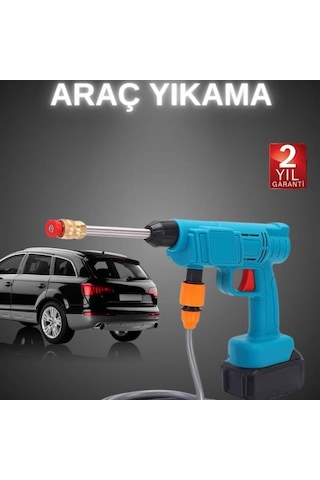 Şarjlı Yüksek Basınçlı Oto Yıkama Makinesi Çift Nozul Sulama Tabancası Köpük Hazneli