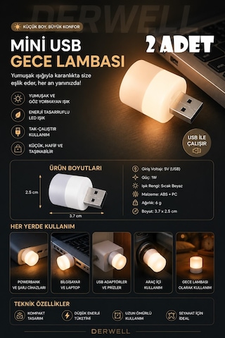 Taşınabilir Mini Usb Led Gece Lambası Tak Çalıştır 1w Sıcak Beyaz Işık Enerji Tasarruflu Kitap Okuma Aydınlatması Powerbank Kamp Laptop Araç İçi
