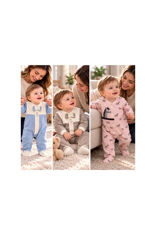 Messlife Fiyonklu Erkek Bebek Tulumu Mavi Bej Renk Mavi - 929694928 Mavi