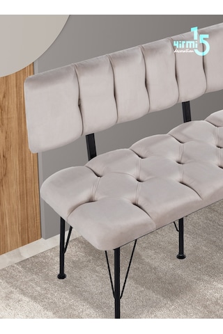 Krem Sırtlı Bench & Puf - Krem Bench
