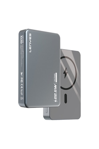 Lenyes Pw119d Pd 20w Ultra İnce Hızlı Şarj Özellikli Wireless Powerbank 15w 10.000mah Füme