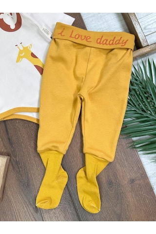 Tiwitibaby Safari Baskılı Çoraplı Alttan Çıtçıtlı Erkek Bebek Takım-zıbın Takım Sari