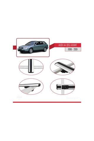 Audi A4 B5 Avant 1996-2001 Arası İle Uyumlu Basic Model Ara Atkı Tavan Barı Gri 3 Adet