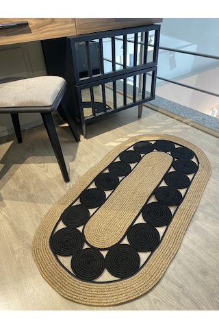 Cookie Jüt Hasırlı El Örgüsü Kilim Siyah - Hasır