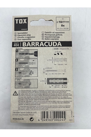 Tox Barracuda Plastik Dübel 10X50 Mm 8 Adet