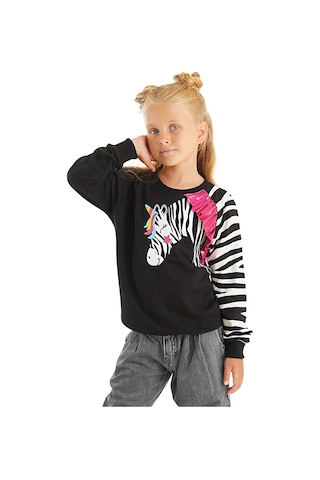 Denokids Fırfırlı Zebra Kız Çocuk Siyah Sweatshirt Mint
