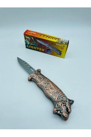 Aslan Desenli Kabartmalı Işıklı Çakı Çakmak //18cm
