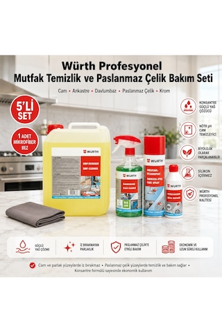 Würth Profesyonel Mutfak Temizlik Ve Paslanmaz Çelik Bakım Seti 5'li Set