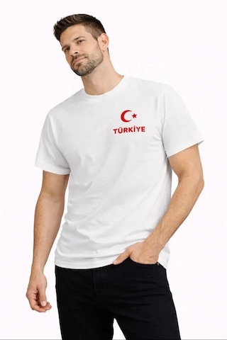 Modi Erkek Türkiye Ay Yıldız Baskılı Taraftar Forma T-shirt - Beyaz Açık Beyaz