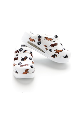 Drmoon Köpek Desenli Airmax Taban Hakiki Deri Sabo Kadın Terlik Beyaz