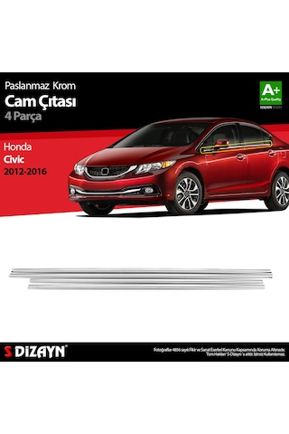 S-Dizayn  Honda Civic Krom Cam Çıtası 4 Prç 2012-2016