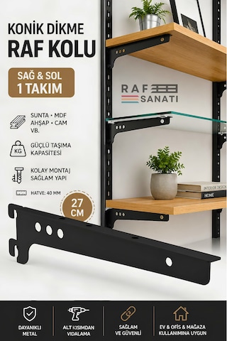1 Takım Raf Destek Kolu 27 Cm 40 Hatve Ahşap Mdf Sunta Cam Raf Tutucu Raf Kolu Siyah
