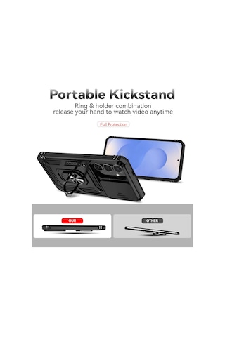 Samsung Galaxy S26 İle Uyumlu Kılıf Magnetik Standlı Kamera Korumalı Sürgülü Kapak Siyah