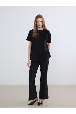 Lcw Modest Siyah Nakışlı Soft Touch Kadın Tunik