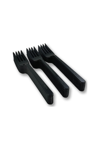 Sert Kalın Plastik Çatal 1. Kalite Lüks Siyah Çatal 300 Adet Siyah