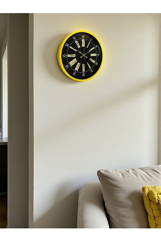 36 Cm Sarı Modern Duvar Saati Renkli