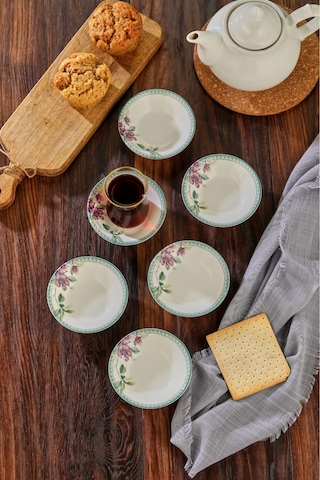 Cooker 6'lı Desenli Porselen Çay Tabağı Mor
