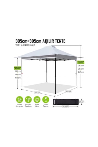 Fundango Sunhaven 300 Premium 3x3 M Otomatik Gazebo & Gölgelik White Beyaz