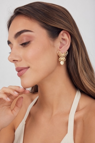 Füsun Küpesi Model Gold Renk Kelebek Model Pirinç Kadın Küpe Altın