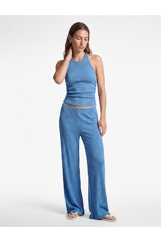 Koton Koton X Sibil Çetinkaya - Bürümcük Kumaş Sırt Dekolteli Kobalt Halter Yaka Bluz Mavi 6sak10075uk
