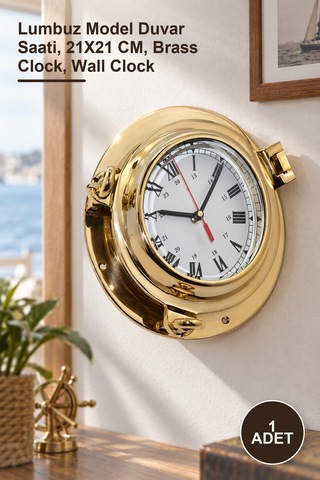 1 Adet Duvara Asmalı Pirinç Lumbuz Saat Lumbuz Model Duvar Saati, 21x21 Cm, Brass Clock, Wall Clock Diğer