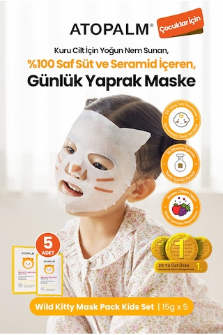 Çocuklara Özel Yoğun Nem Sunan Günlük Yaprak Maske 5li Set Atopalm Wild Kitty Mask Pack Kids Set