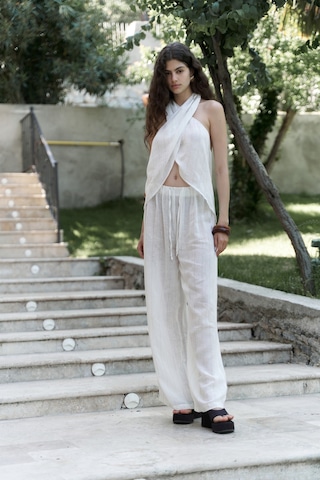 Cadhas Boyundan Bağlamalı Ekru Crop Pantolon Takım Ekru